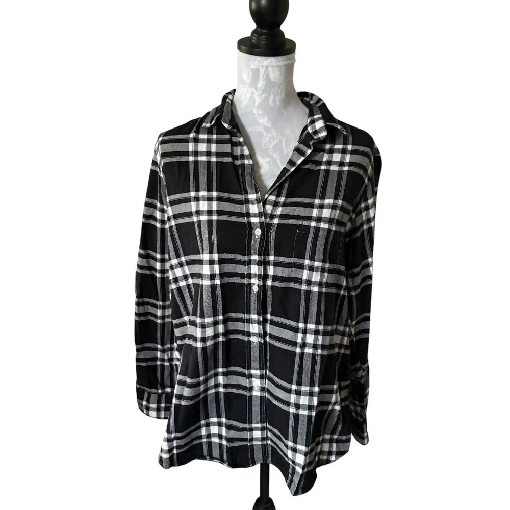 Grayson The Hero Womens Button Down Plaid Black Shirt Top Size 3 (Medium)